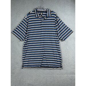 Footjoy Men's Black Blue White Stripe Golf Polo Shirt Size XL